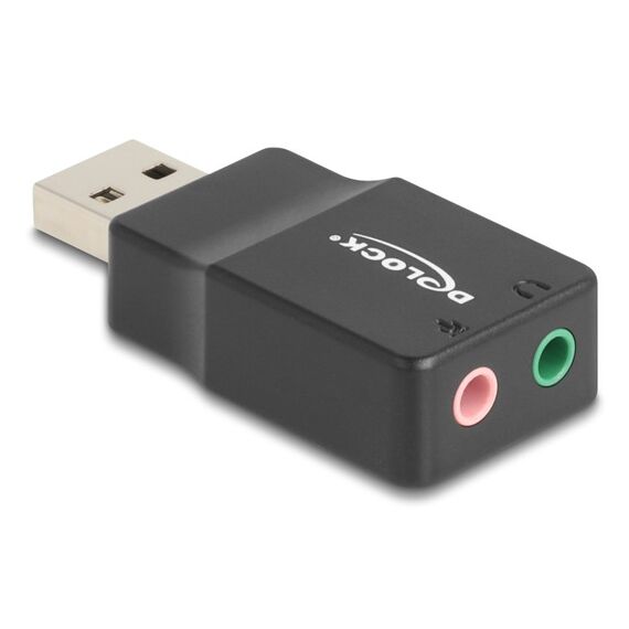 DeLOCK Externe USB Soundkarte mit USB-A Stecker auf 2 x 3,5 mm Klinkenbuchse Plug & Play Audio Adapter schwarz