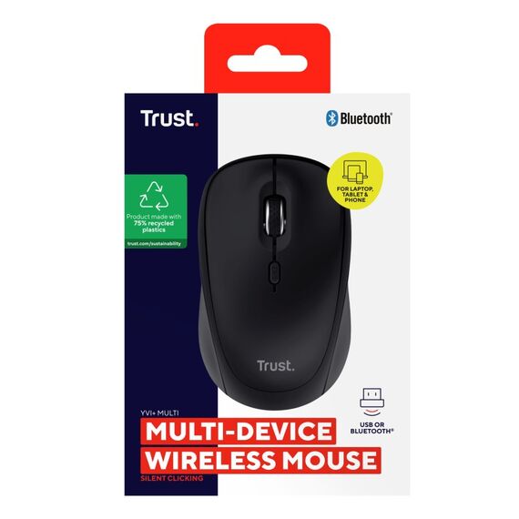 Trust Yvi+ Maus Universal Beidhändig RF Wireless + Bluetooth Optisch 1600 DPI, Farbe: Schwarz, 4 image
