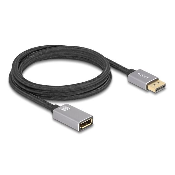 DeLOCK DisplayPort Verlängerungskabel 8K 60 Hz 2 m grau Metall ohne Einrastfunktion, Farbe: Grau, Schwarz, Länge: 2 m
