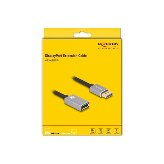 DeLOCK DisplayPort Verlängerungskabel 8K 60 Hz 2 m grau Metall ohne Einrastfunktion, Farbe: Grau, Schwarz, Länge: 2 m, 3 image