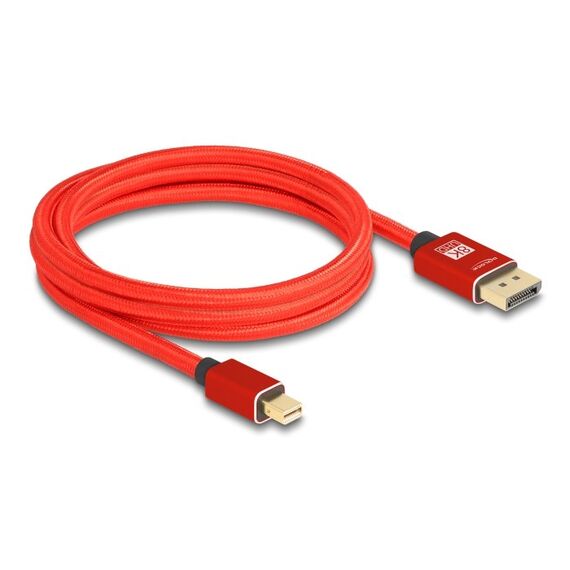 DeLOCK Mini DisplayPort zu DisplayPort Kabel 8K 60 Hz 2 m rot Metall ohne Einrastfunktion, Farbe: Rot, Länge: 2 m