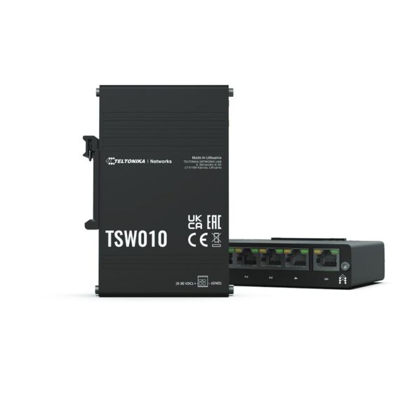 Teltonika TSW010 DIN Rain Switch 5 x Fast Ethernet (10/100) Power over Ethernet (PoE) Schwarz
