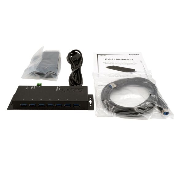 EXSYS EX-1188HMS-3 Schnittstellen-Hub USB 3.2 Gen 1 (3.1 Gen 1) Type-B 5000 Mbit/s Schwarz