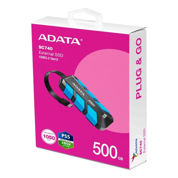 ADATA SC740 500 GB USB Typ-C 3.2 Gen 2 (3.1 Gen 2) Schwarz, Blau, Kapazität: 500 GB, 5 image