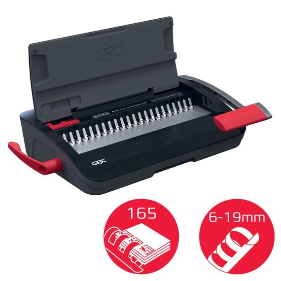 GBC CombBind CB12 Kamm-Bindegerät 165 Blätter Schwarz, Rot, 3 image