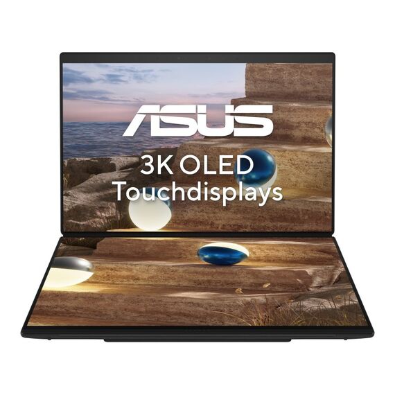 ASUS Zenbook Duo UX8407AA-SN125W Intel Core Ultra 9 386H Hybrid (2-in-1) 35,6 cm (14") Touchscreen 3K 32 GB LPDDR5x-SDRAM 1 TB SSD Wi-Fi 7 (802.11be) Windows 11 Home Grau
