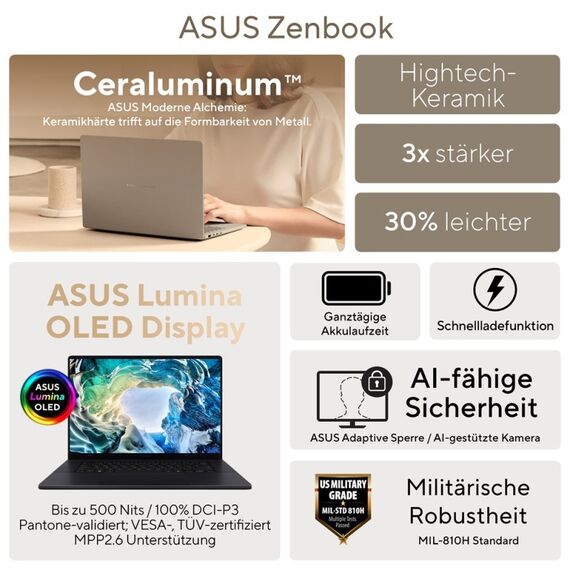 ASUS Zenbook Duo UX8407AA-SN125W Intel Core Ultra 9 386H Hybrid (2-in-1) 35,6 cm (14") Touchscreen 3K 32 GB LPDDR5x-SDRAM 1 TB SSD Wi-Fi 7 (802.11be) Windows 11 Home Grau, 7 image