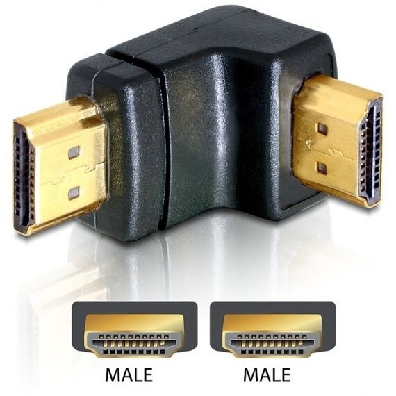 DeLOCK Adapter HDMI male > HDMI male 90° down HDMI 1.3 Schwarz