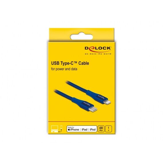 DeLOCK Daten- und Ladekabel USB Type-C zu Lightning für iPhone, iPad und iPod blau 1 m MFi, Farbe: Blau, Länge: 1 m, 2 image