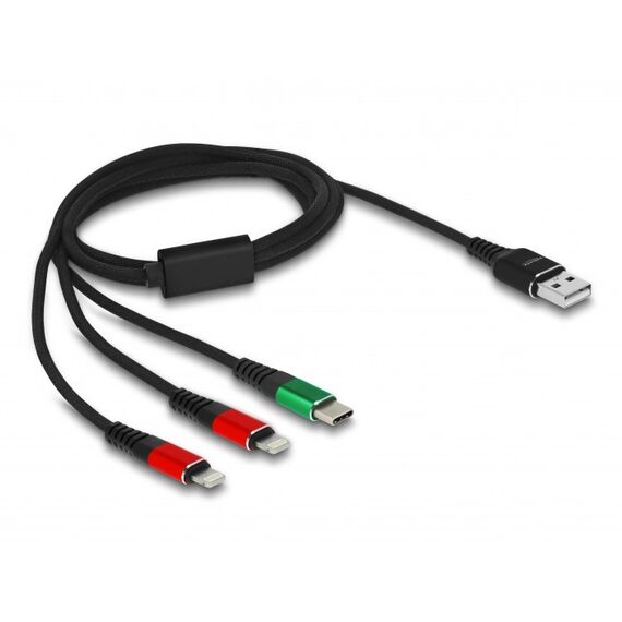 DeLOCK USB Ladekabel 3 in 1 Typ-A zu 2 x Lightning™ / USB Type-C™ 1 m, Länge: 1 m