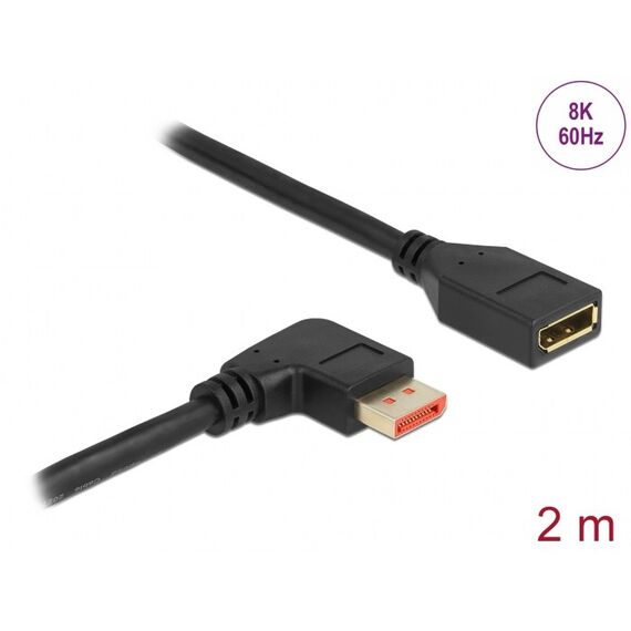 DeLOCK DisplayPort Verlängerungskabel Stecker 90° rechts gewinkelt zu Buchse 8K 60 Hz 2 m