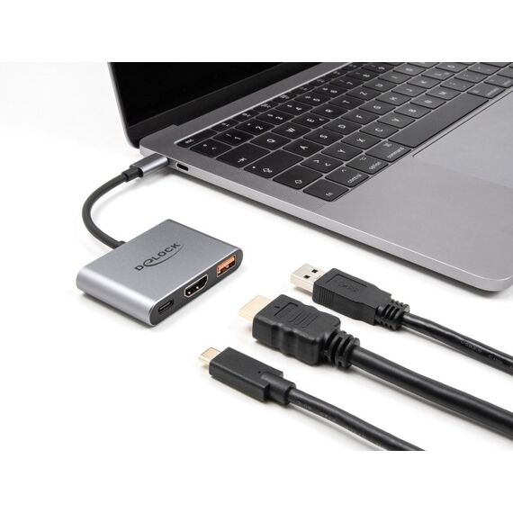 DeLOCK 61071 Videokabel-Adapter 0,1 m USB Typ-C USB Type-C + USB Type-A + HDMI Grau, 2 image