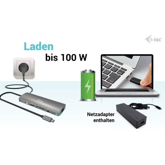 i-tec USB-C Metal Nano Docking Station 4K HDMI LAN with Power Delivery 100W + Universal Charger 100W, 8 image