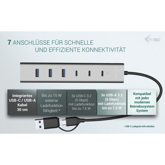 i-tec USB-C/USB-A Charging Metal HUB 7 port (3x USB-C, 4x USB-A), 6 image