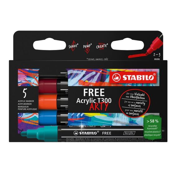 STABILO FREE Acrylic Marker 5 Stück(e) Rundspitze Schwarz, Blau, Violett, Türkis