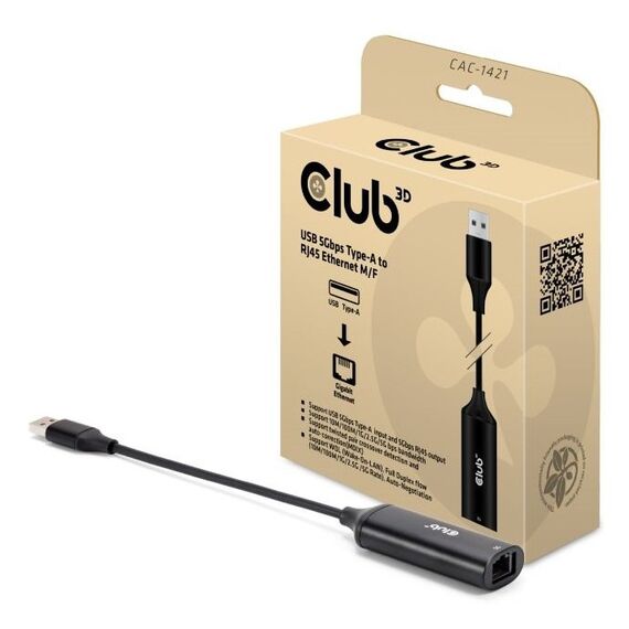 CLUB3D CAC-1421 Kabeladapter USB Type-A RJ45 Schwarz, 2 image