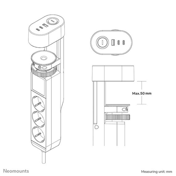 Neomounts DS22-840BL6 Tischsteckdose mit Klemme und USB-C- und USB-A-Anschlüssen - Schnellladung, 9 image