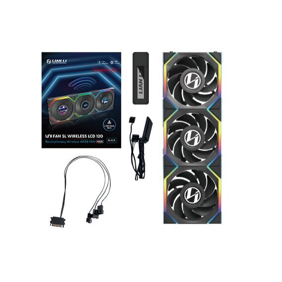 Lian Li UNI FAN SL Wireless LCD 120 Reverse Blade Computergehäuse Ventilator 12 cm Schwarz 3 Stück(e), Farbe: Schwarz