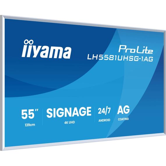 iiyama LH5581UHSG-1AG Signage-Display Digital Signage Flachbildschirm 138,7 cm (54.6") WLAN 500 cd/m² 4K Ultra HD Weiß Eingebauter Prozessor Android 24/7, 4 image