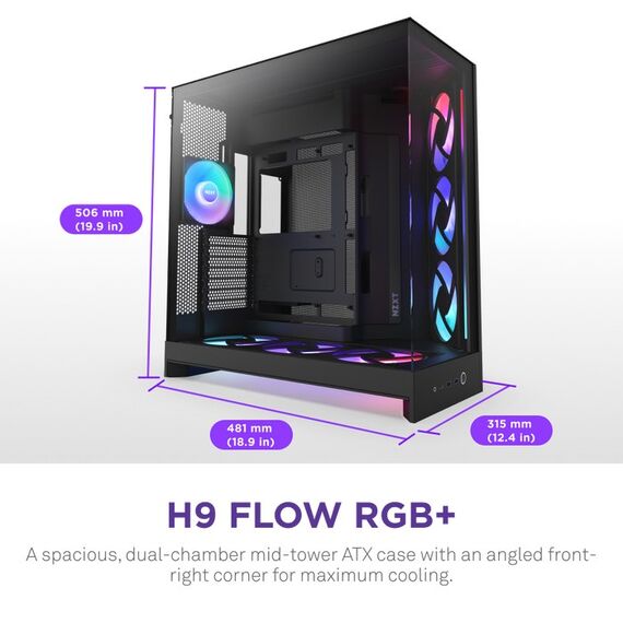 NZXT H9 Flow RGB+ Midi Tower Schwarz, 2 image