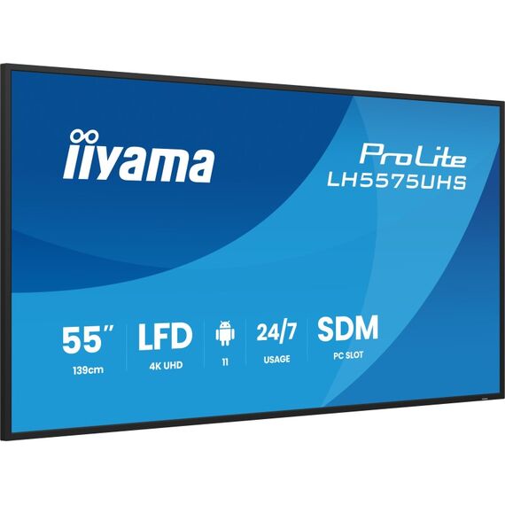 iiyama LH5575UHS-B2AG Signage-Display Digital Signage Flachbildschirm 138,7 cm (54.6") LCD WLAN 500 cd/m² 4K Ultra HD Schwarz Eingebauter Prozessor Android 11 24/7, 3 image