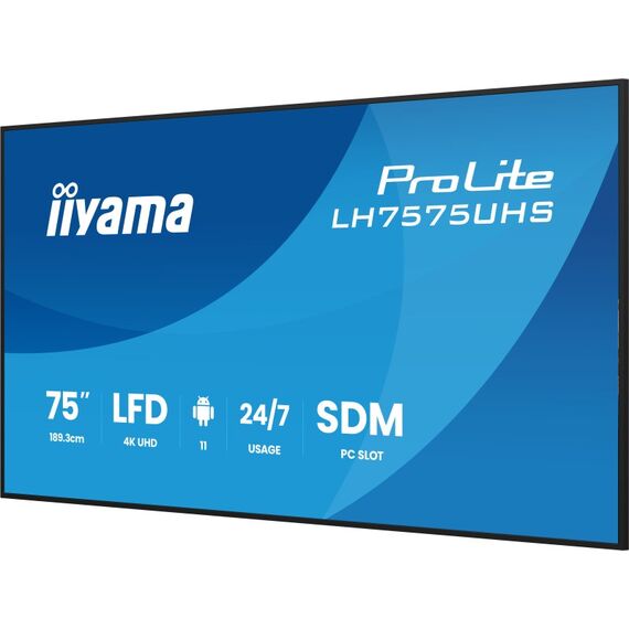 iiyama LH7575UHS-B2AG Signage-Display Digital Signage Flachbildschirm 190,5 cm (75") LCD WLAN 500 cd/m² 4K Ultra HD Schwarz Eingebauter Prozessor Android 11 24/7, 10 image