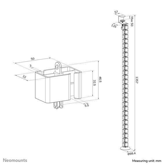 Neomounts ADS06-131WH Kabelwirbelsäule - Klemmbefestigung - universal, 9 image