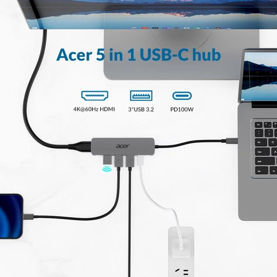 Acer 5in1 Type C Dongle Kabelgebunden USB 3.2 Gen 1 (3.1 Gen 1) Type-C Silber, 3 image