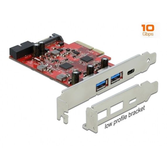 DeLOCK PCI Express x4 Karte zu 1 x extern USB Type-C Buchse + 2 x extern USB Typ-A Buchse SuperSpeed USB 10 Gbps + 1 x intern USB 5 Gbps Pfostenstecker, 2 image