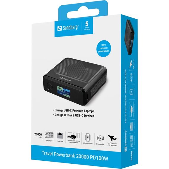 Sandberg 421-25 Powerbank Lithium Polymer (LiPo) 20000 mAh Kabelloses Aufladen Schwarz, 6 image