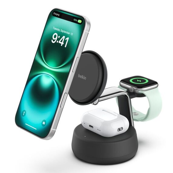 Belkin Qi2 Fitness tracker, Kopfhörer, Smartphone, Smartwatch Schwarz USB Kabelloses Aufladen Schnellladung Drinnen, Farbe: Schwarz