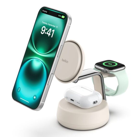 Belkin Qi2 Fitness tracker, Kopfhörer, Smartphone, Smartwatch Weiß USB Kabelloses Aufladen Schnellladung Drinnen, Farbe: Weiß