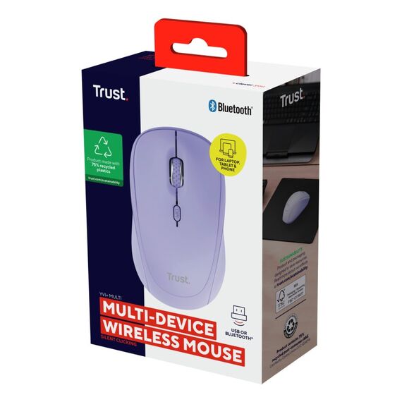 Trust Yvi+ Maus Universal Beidhändig RF Wireless + Bluetooth Optisch 1600 DPI, Farbe: Violett, 4 image