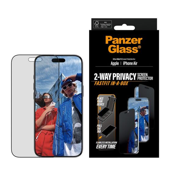 PanzerGlass ® 2-Way Privacy Displayschutz iPhone Air | Ultra-Wide Fit m. Fastfit in-a-box, 2 image