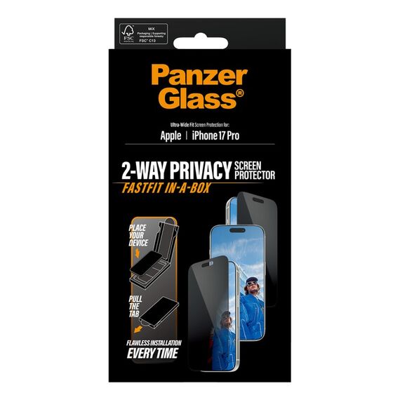 PanzerGlass ® 2-Way Privacy Displayschutz iPhone 17 Pro | Ultra-Wide Fit m. Fastfit in-a-box, 3 image