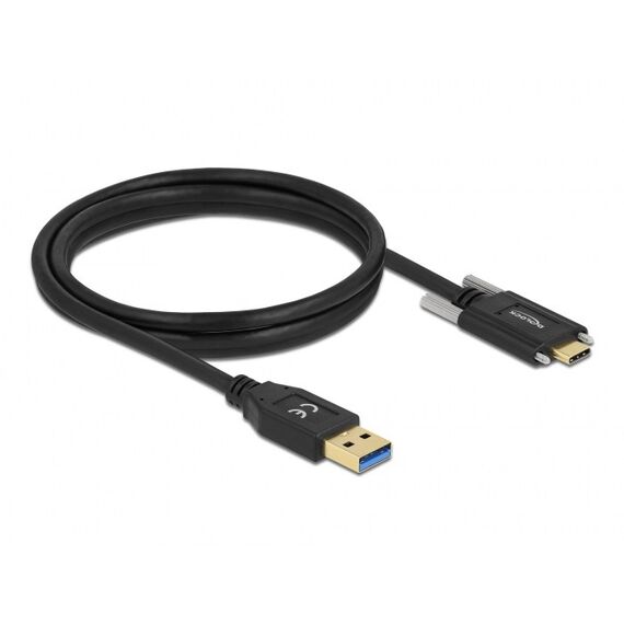 DeLOCK SuperSpeed USB (USB 3.2 Gen 2) Kabel Typ-A Stecker zu USB Type-C Stecker mit Schrauben seitlich 1,5 m