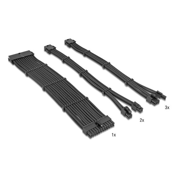 DeLOCK PSU Verlängerungskabel Set 30 cm 6-teilig Sleeved mit Kabelkämmen (1 x 24 Pin ATX, 2 x 4 + 4 Pin EPS, 3 x 6 + 2 Pin PCIe) schwarz