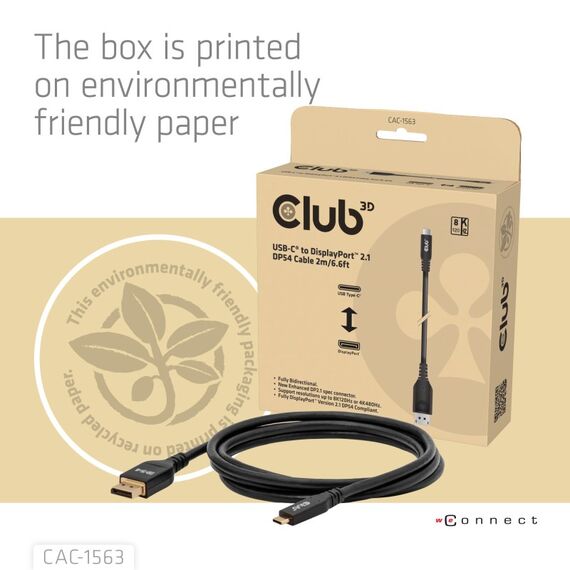 CLUB3D CAC-1563 USB-C® to DisplayPort™ 2.1 DP54 Bi-Directional Cable 8K120Hz 2m / 6.6ft, 7 image