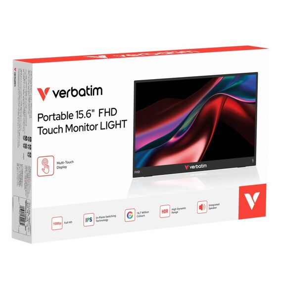 Verbatim Portable 15.6" FHD Touch Monitor LIGHT Tragbarer Monitor Schwarz 39,6 cm (15.6") LCD 1920 x 1080 Pixel, 4 image