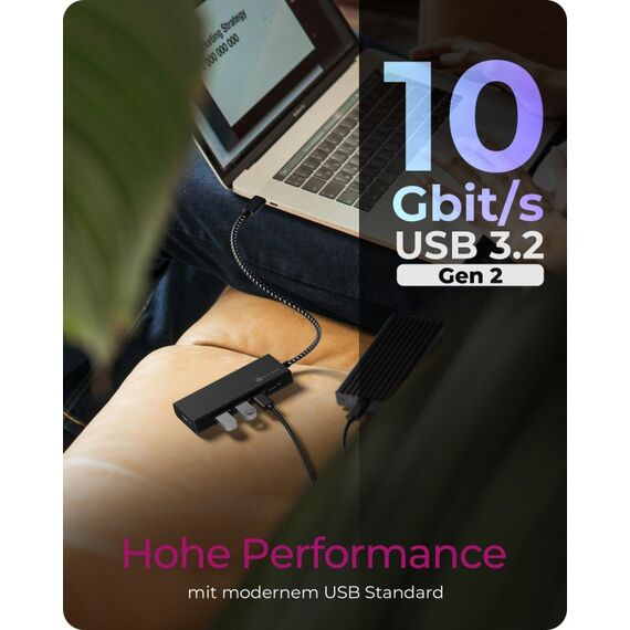 ICY BOX IB-HUB1436-CPD, USB 3.2 Gen 2 Hub, 1x Type-C® zu 2x Type-C® und 2x Type-A USB Anschlüssen 10 Gbit/S und Power Delivery bis zu 100 W, schwarz, 2 image