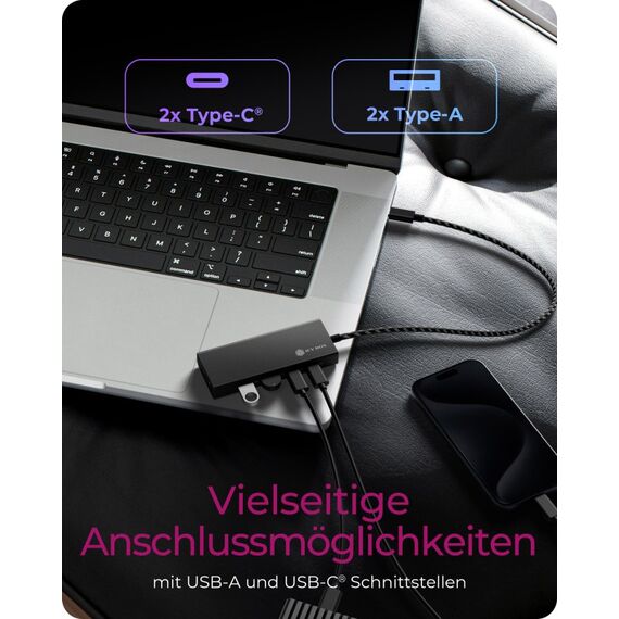 ICY BOX IB-HUB1436-CPD, USB 3.2 Gen 2 Hub, 1x Type-C® zu 2x Type-C® und 2x Type-A USB Anschlüssen 10 Gbit/S und Power Delivery bis zu 100 W, schwarz, 3 image
