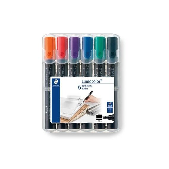 Staedtler Lumocolor Permanent-Marker Meißel Schwarz, Blau, Grün, Rot, Violett, Gelb 6 Stück(e)