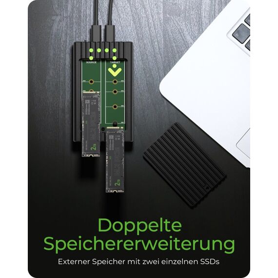 ICY BOX IB-2817MCL-C31, 2-fach M.2 PCIe NVMe CloneStation & DockingStation, USB 3.2 Gen 2 Type-C®/A, für 22x30/42/60/80 mm, Aluminium, schwarz, 6 image