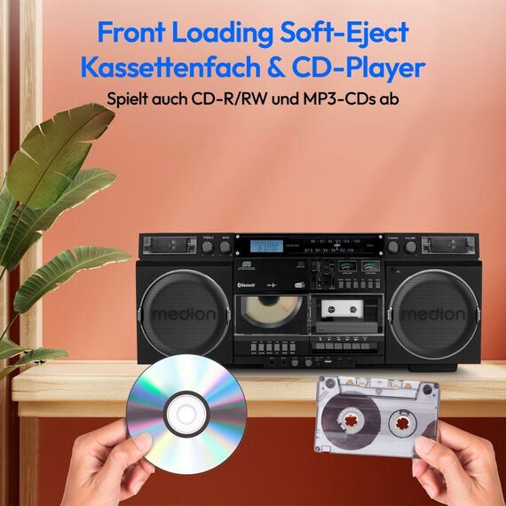 MEDION LIFE® P66538 Retro-Boombox DAB+/PLL-UKW Radio, Bluetooth® 5.3 für das Abspielen von Smartphone & Co, CD-Player, Kassettendeck, X-Bass Funktion, 2 x 10 W RMS, 6 image