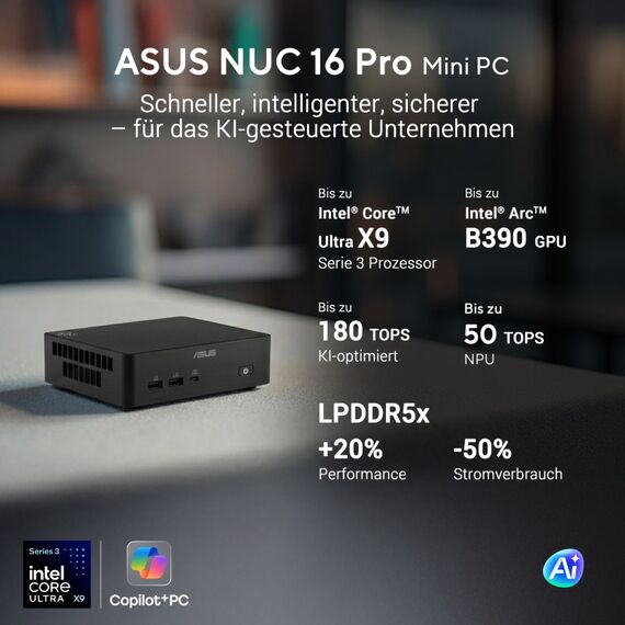 ASUS NUC RNUC16GDKU96C4N2 Intel Core Ultra X9 388H 32 GB DDR5-SDRAM 1 TB SSD Windows 11 Pro Mini PC Mini-PC Schwarz, 4 image