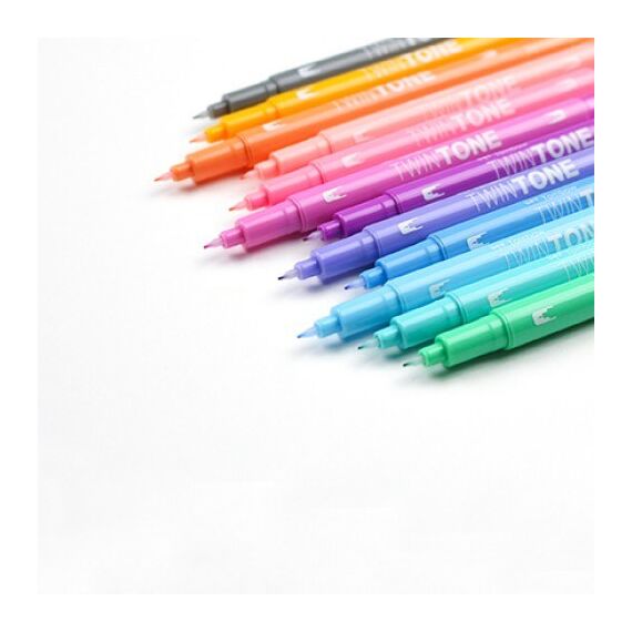 Tombow TwinTone Pastels Marker 12 Stück(e) Feine/ runde Spitze Schwarz, Blau, Braun, Cyan, Grün, Orange, Pink, Rot, Violett, Gelb, 4 image