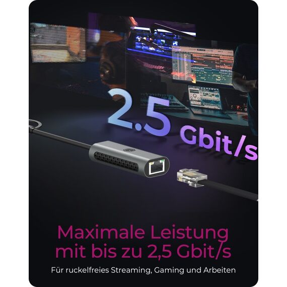 ICY BOX IB-LAN301-C3, USB 3.2 Gen 1 Type-C®/Type-A zu 2.5 Gigabit Ethernet LAN Adapter, Anthrazit, 4 image