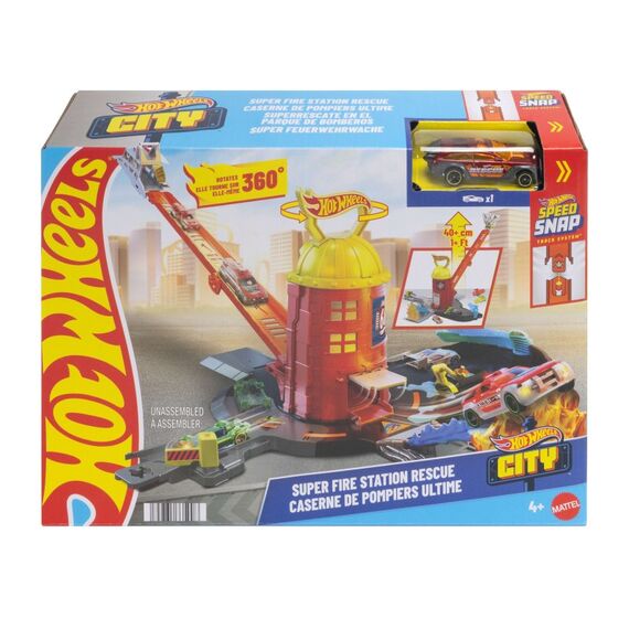 Hot Wheels City -Spielset „Super-Feuerwehrwache“ und Spielzeugauto im Maßstab 1:64, Strecke auf über 40 cm verlängerbar, 6 image