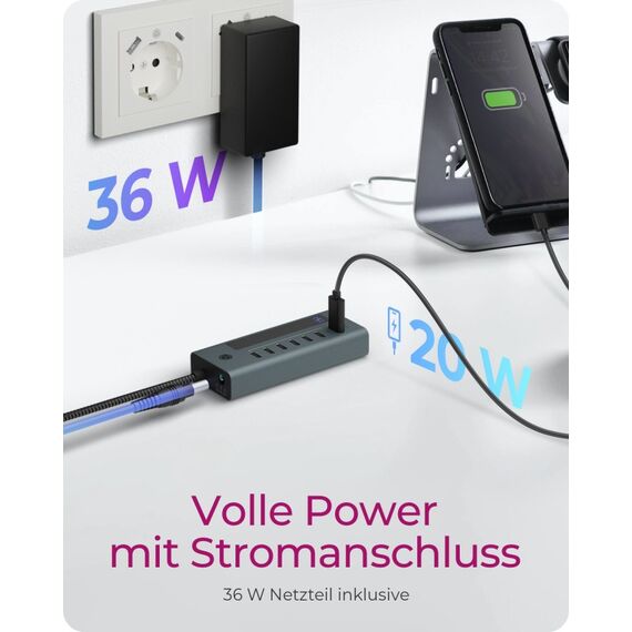 ICY BOX IB-HUB1457-C31, 7 Port Type-C USB 3.2 Gen 2 Hub, Aluminiumgehäuse, 6 image