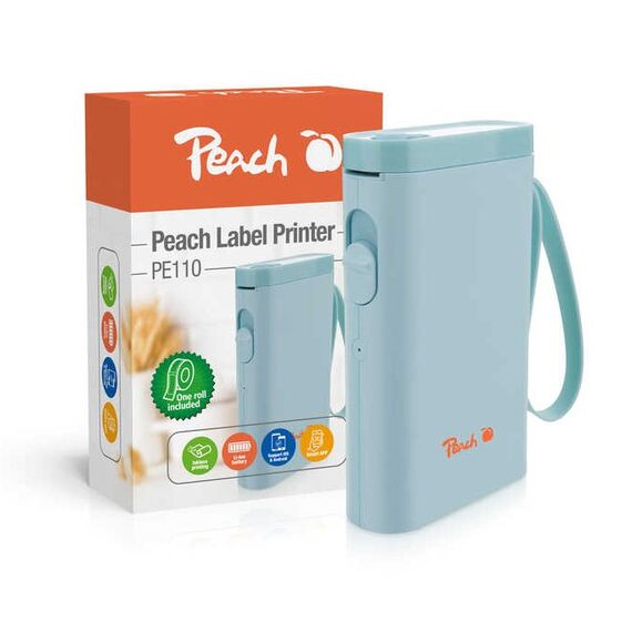 Peach PE110 Etikettendrucker Thermodirekt 203 x 203 DPI 60 mm/sek Kabellos Bluetooth, Farbe: Blau